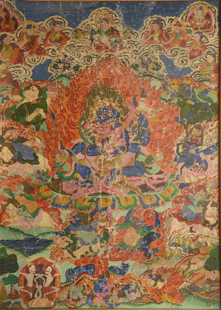 Appraisal: A TIBETAN THANGKA OF MAHAKALA in an tight embrace with