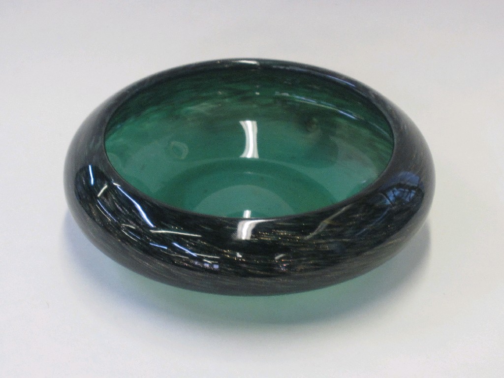 Appraisal: Strathearn shallow bowl in green and black with gold aventurine