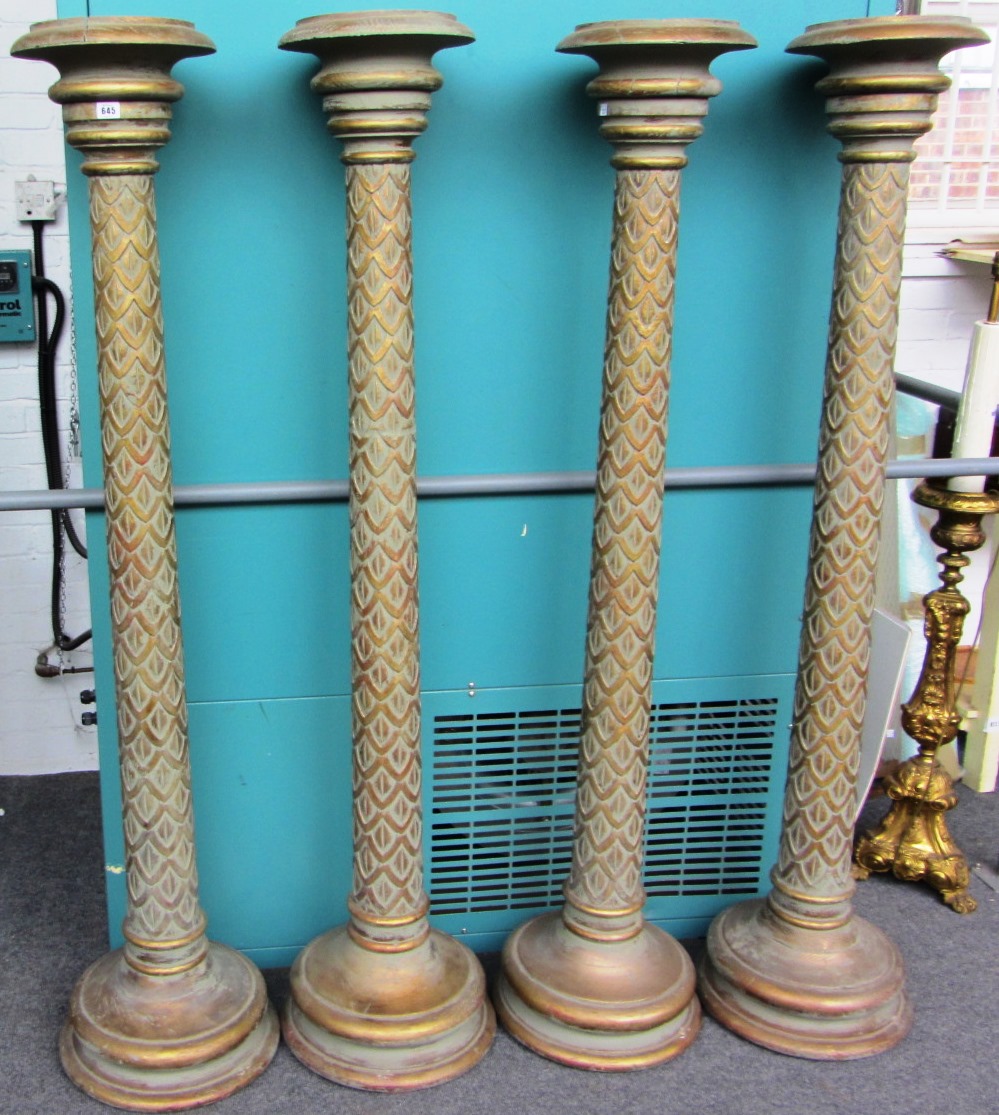 Appraisal: A set of four green painted parcel gilt Gothic Revival