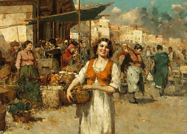 Appraisal: n a Giuseppe Pitto Italian - A market scene with