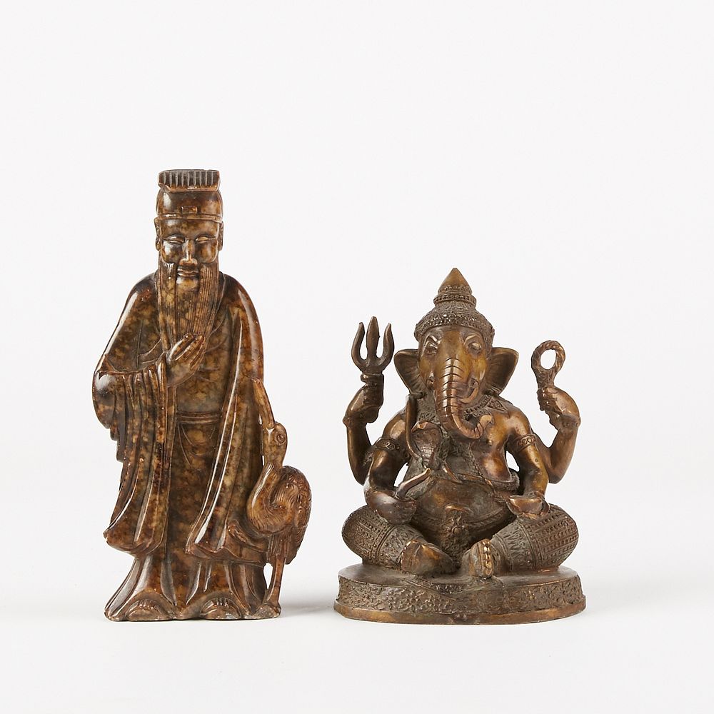 Appraisal: th c Bronze Ganesha with Soapstone Figure of Immortal Group