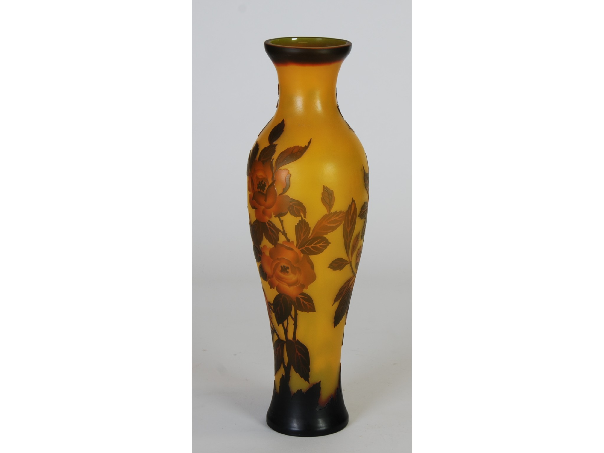 Appraisal: REPRODUCTION GALLE CAMEO GLASS VASE of slender ovoid form with