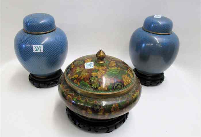 Appraisal: TWO CHINESE CLOISONNE JARS AND A COVERED BOWL pieces the