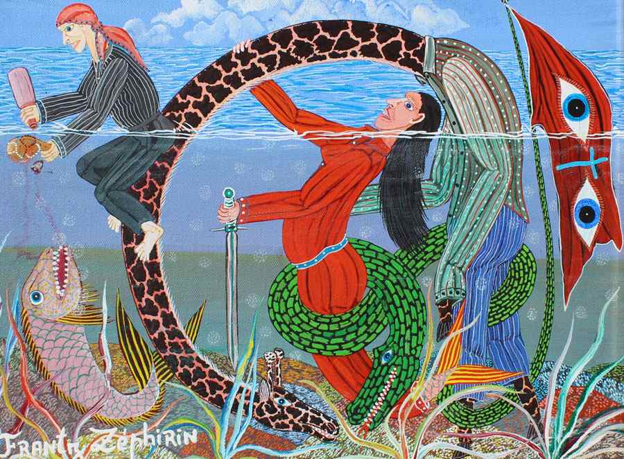 Appraisal: ZEPHIRIN Frantz Haitian th Century ''L'Interpellation Aquatique'' OIL Canvas ''