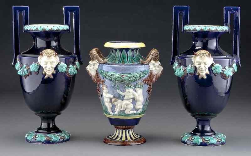 Appraisal: Hugo Lonitz German majolica vases including having a cobalt ground