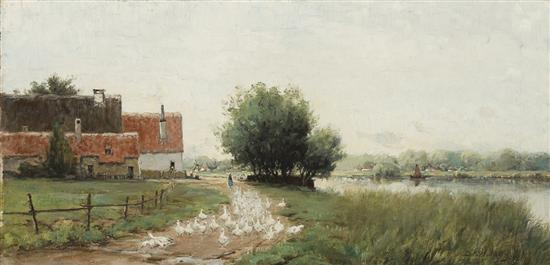 Appraisal: DAVID WALKLEY American - Geese on a French Farm oil