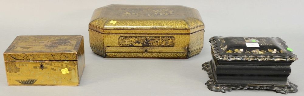 Appraisal: Three Asian boxes to include Chinese export sewing box th