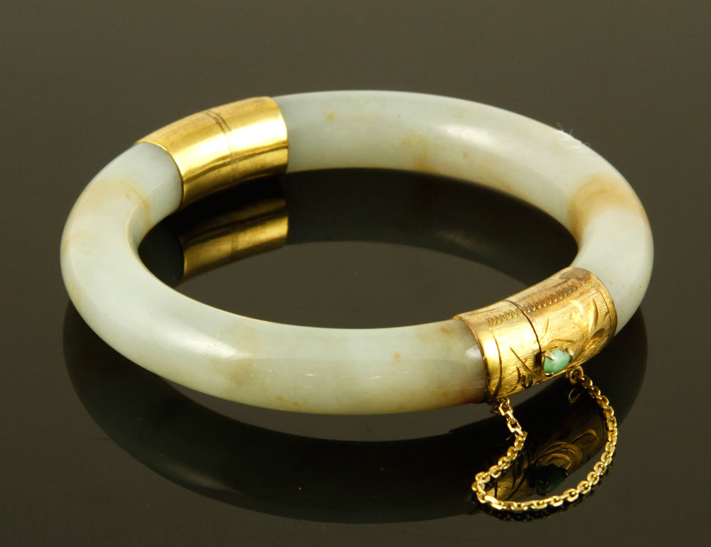 Appraisal: A - K Gold Jade Bracelet K yellow gold and