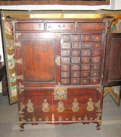 Appraisal: Korean hardwood apothecary chest late Choson dynasty Cabinet doors open