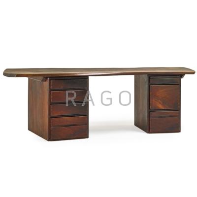 Appraisal: WHARTON ESHERICK - Exceptional figured walnut double pedestal desk Paoli