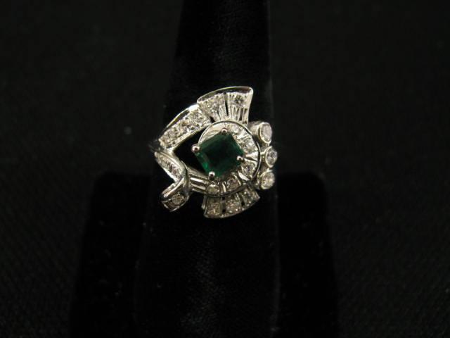 Appraisal: Emerald Diamond Ring carat square gem surrounding round diamonds totaling