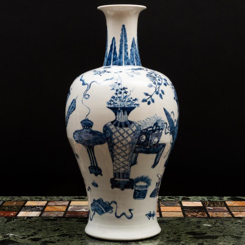 Appraisal: Chinese Blue and White Porcelain Transitional Style Baluster Vase Blue