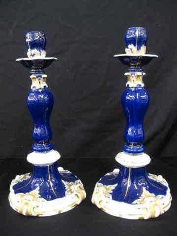 Appraisal: Pair of Meissen Porcelain Candlesticks cobalt gold '' crossed swords