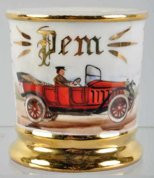 Appraisal: Touring Automobile with Chauffeur Shaving Mug Description Gilt name Pem