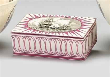 Appraisal: Black transfer printed and pink lustre box Rectangular form the