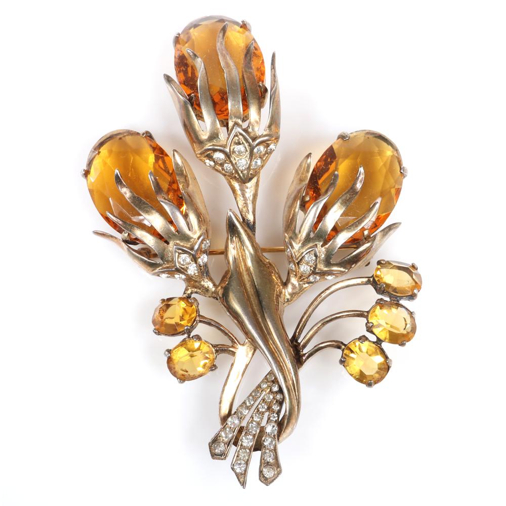 Appraisal: EISENBERG ORIGINAL GIANT FLORAL SPRAY BROOCH IN GOLD WASHED METAL