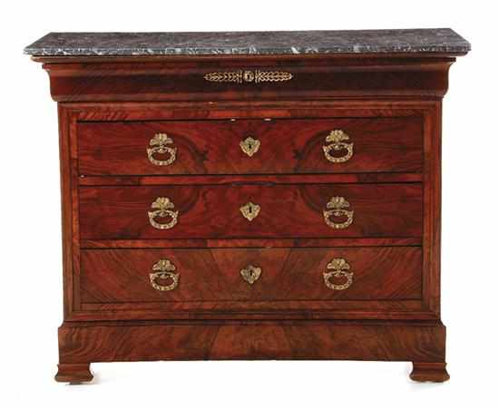 Appraisal: French Empire marbletop mahogany chest of drawers early th century