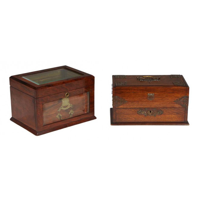 Appraisal: Two English Boxes c one a metal mounted cantilevered oak