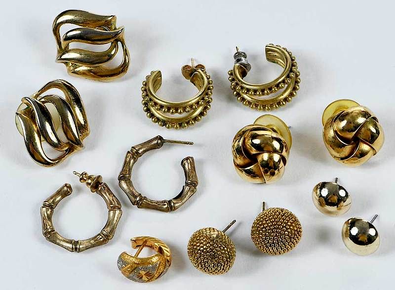 Appraisal: Seven Pairs Costume Earrings including knots bamboo hoops huggies studs