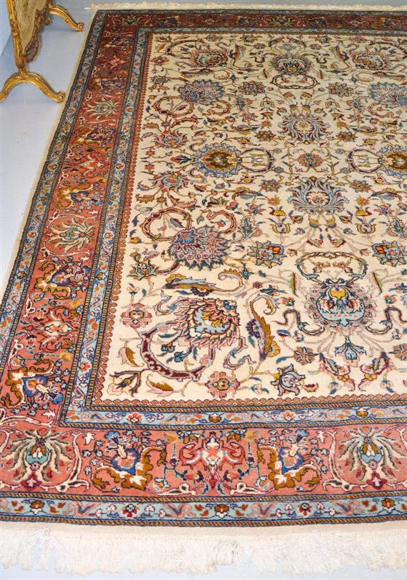 Appraisal: TABRIZ old White ground patterned throughout with trailing flowers and