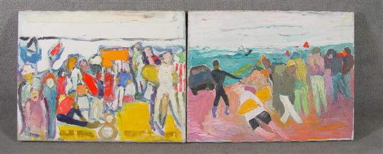 Appraisal: Ted Turner American - Two acrylic on canvas Figures at