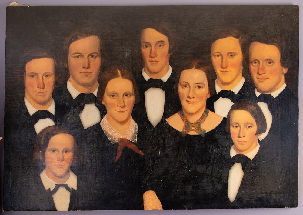 Appraisal: Early Folk Art Oil Painting Family Portrait Early Folk Art