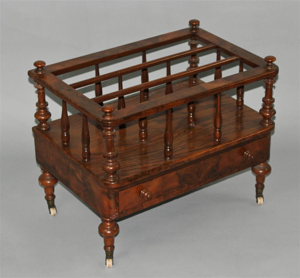 Appraisal: ENGLISH FIGURED WALNUT CANTERBURY mid- th Century with a rectangular