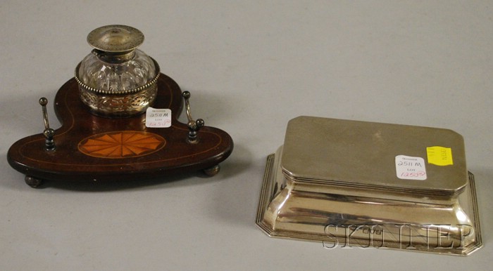 Appraisal: English Sterling Silver Inkstand and a Sterling Silver-mounted Colorless Cut