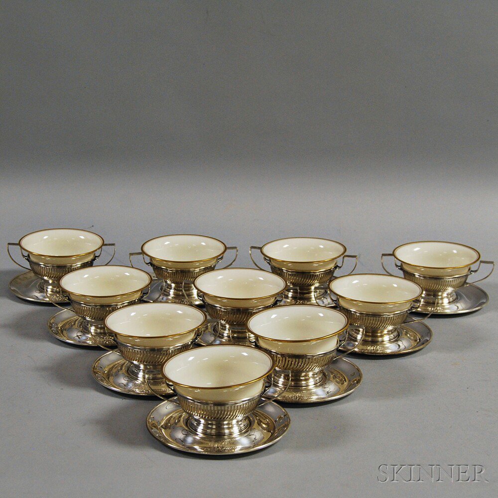 Appraisal: Set of Ten Sterling Silver Gorham Dishes and Saucers the