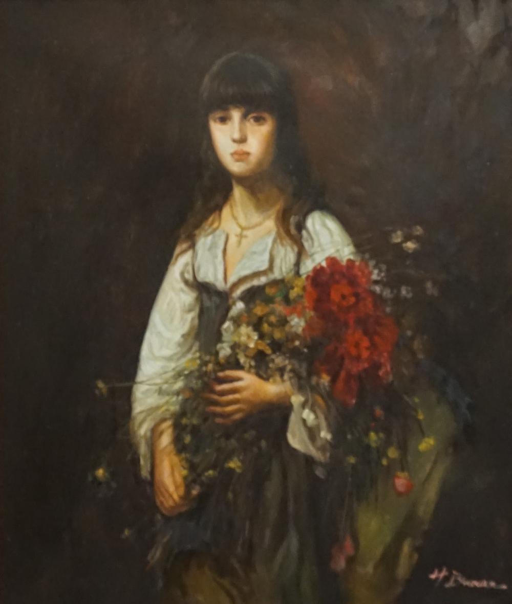 Appraisal: Portrait of a Young Woman with Flowers Signed l r