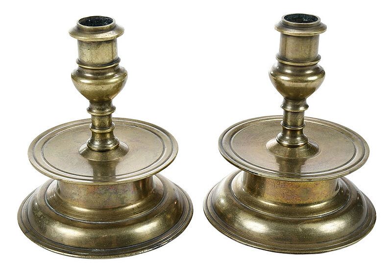 Appraisal: Pair of European Brass Candlesticks possibly Spanish or Dutch late