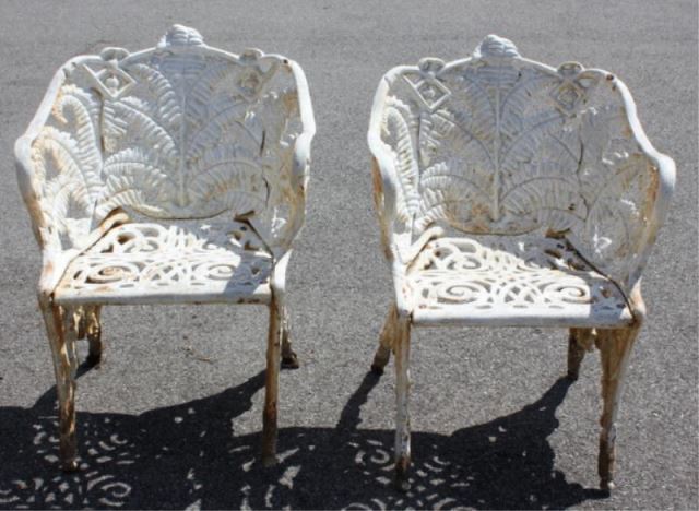 Appraisal: Pair of Victorian Cast Iron Fern BlackberryChairs From a Scarsdale