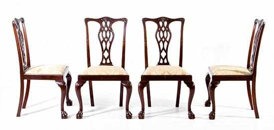 Appraisal: Set of four Chippendale style carved mahogany side chairs late