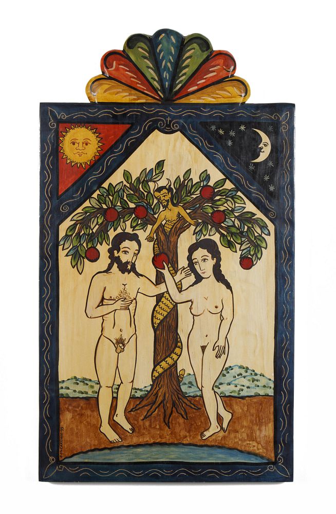 Appraisal: Charles Carillo Retablo of 'Adam y Eva' Charles Carillo b