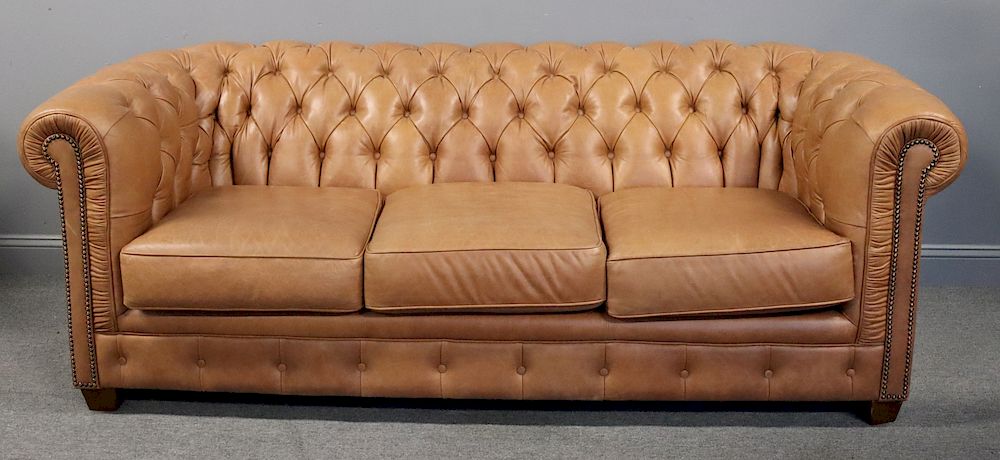 Appraisal: Vintage And Fine Quality Leather Chesterfield Sofa Nice size and