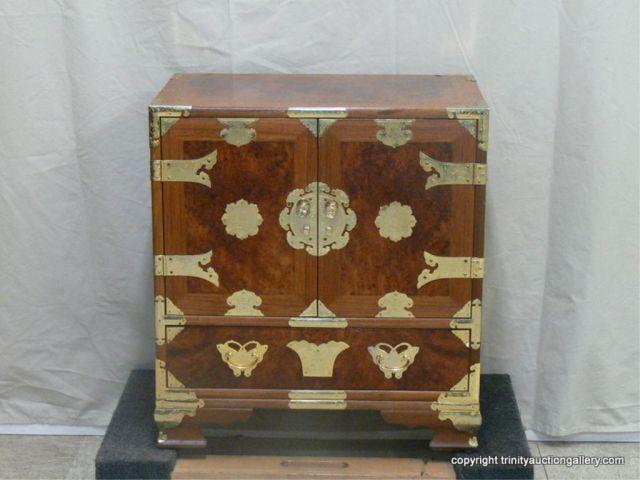 Appraisal: Bombay Burlwood Brass Bedside Table Asian flair - Bombay style