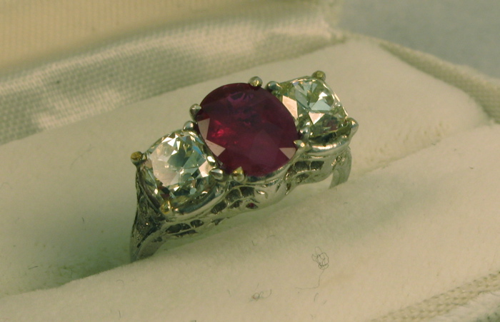 Appraisal: RUBY DIAMOND AND EIGHTEEN KARAT WHITE GOLD RING set with