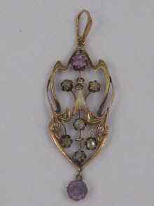 Appraisal: A Russian Art Nouveau carat gold enamel peridot and amethyst