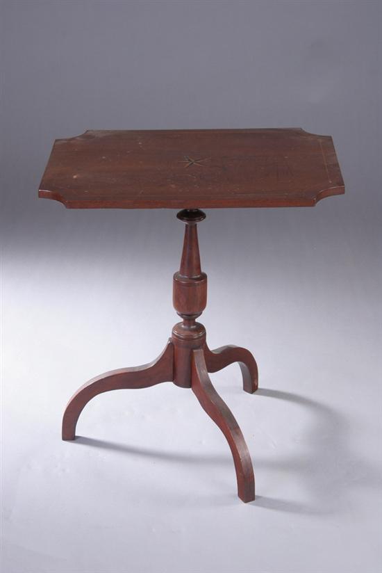 Appraisal: REGENCY STYLE MAHOGANY TILT-TOP CANDLESTAND th century Inlaid with mariner's