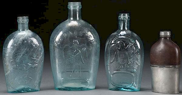 Appraisal: FOUR CIVIL WAR GLASS FLASKS FOUR CIVIL WAR GLASS FLASKS