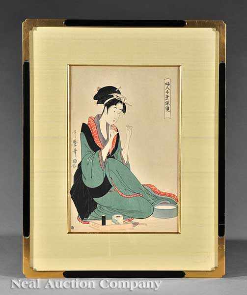 Appraisal: A Japanese Woodblock Print th c Beauty Playing with Yarn