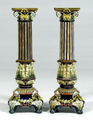 Appraisal: Fine pair majolica pedestals each in the form of a