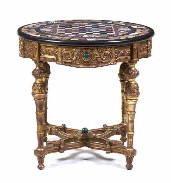 Appraisal: A Continental Specimen Marble Games Table of circular form with