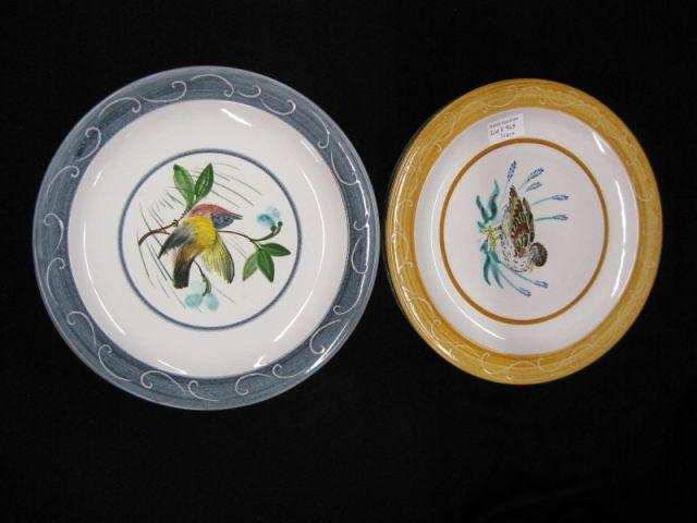 Appraisal: Set of Plates various birds majolica style glaze handpainted signed