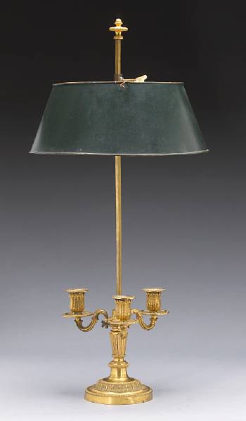 Appraisal: A Louis XVI gilt bronze three-light bouillotte lamp late th