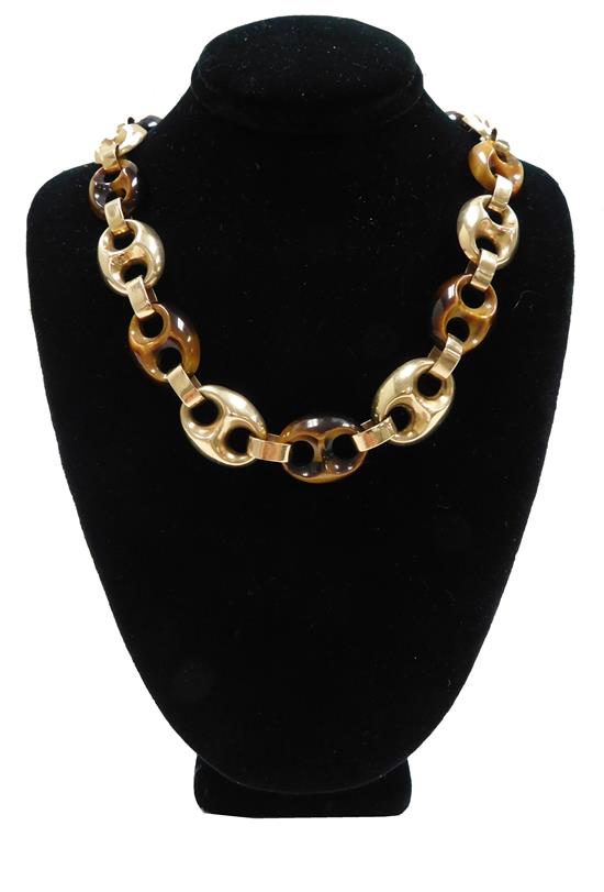 Appraisal: JEWELRY K yellow gold and tiger's eye chain hold mariner