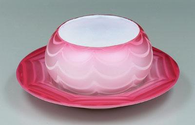 Appraisal: Mother-of-pearl bowl and saucer satin finish cranberry swag decoration both