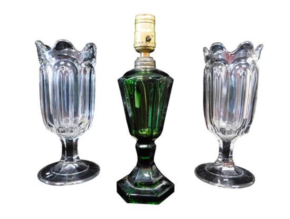 Appraisal: th C Pressed glass pair of celery vases and a