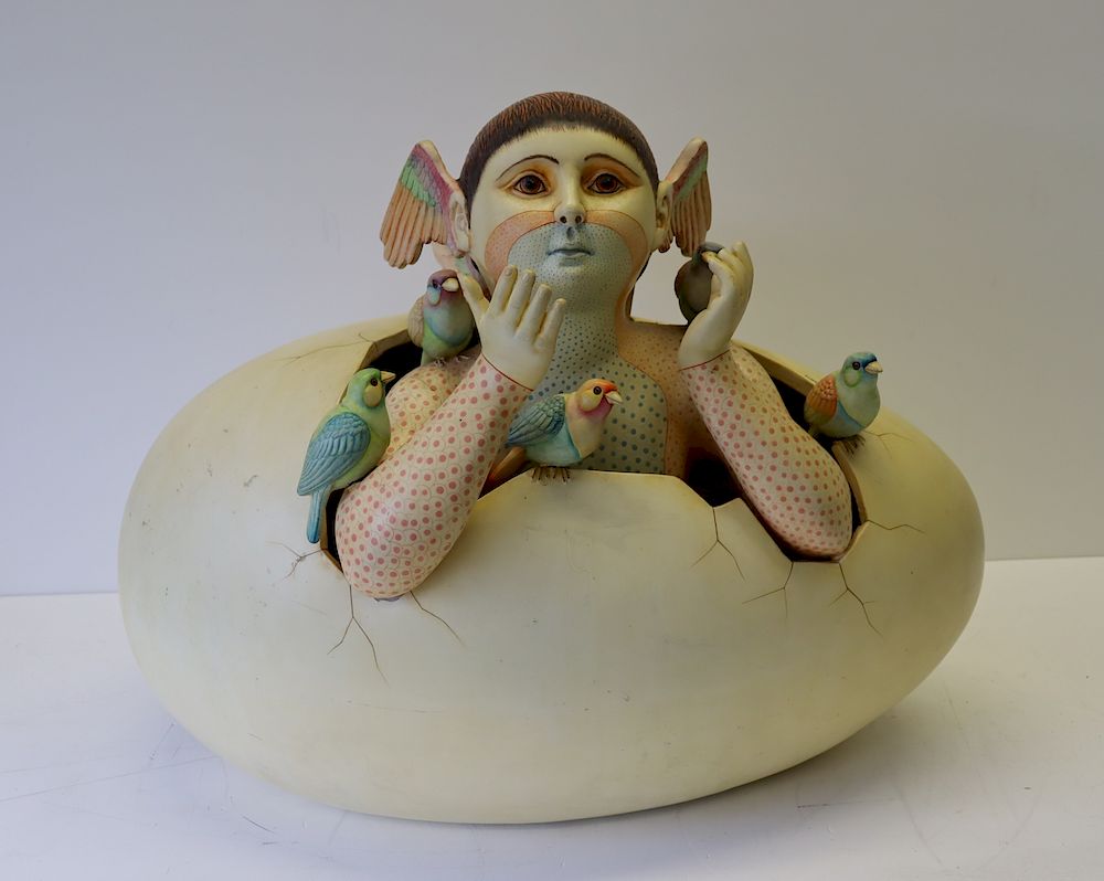 Appraisal: Sergio Bustamante Mexican born Signed And Dated Large Egg Sculpture