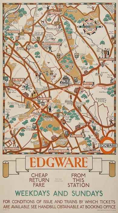 Appraisal: PERRY Herry EDGWARE London Underground lithograph in colours cond A